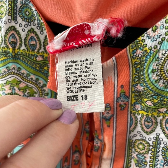 🐣Vintage 70s Orange Paisley Zipper Dress - Picture 3 of 4